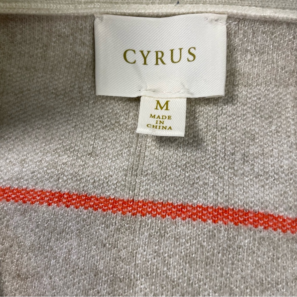 Cyrus Plaid Stripe Cardigan M – Soft Neutral Knit w/ Orange Lines Cozy Preppy - Picture 8 of 9